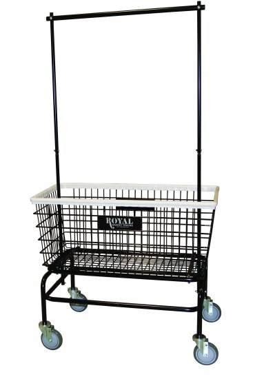 Large Wire Laundry Cart - Double Hanger Bar - Click Image to Close