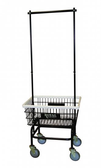 Small Wire Laundry Cart w/ Double Hanger Bar - Click Image to Close