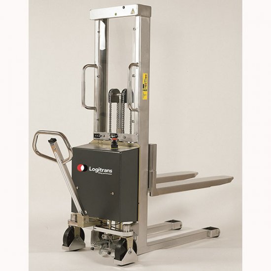 Stainless Elec Fork Over Stacker 54" Lift - Click Image to Close